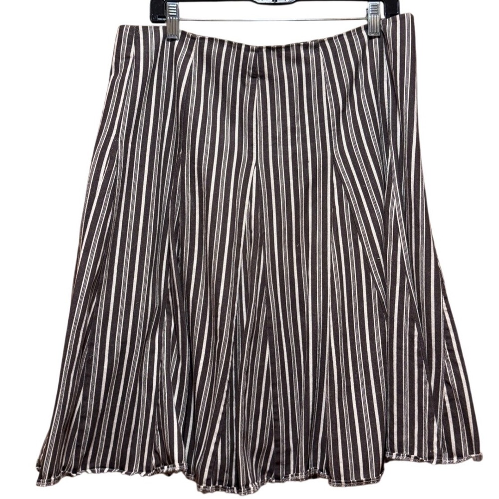 Boden Striped Midi Skirt Pleated Brown White Casual Women's Size‎ 14L
